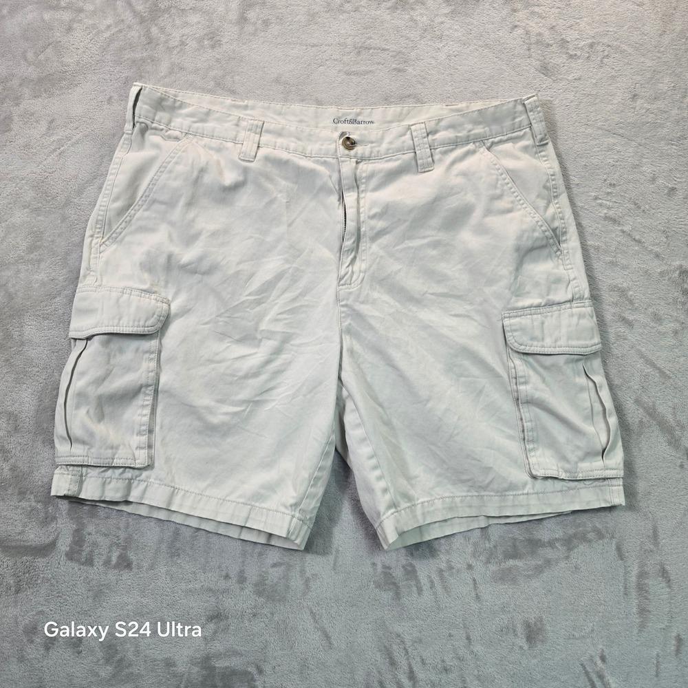 Croft & Barrow Mens Size 40 Cargo Shorts Beige Cotton Twill Utility Flat Front